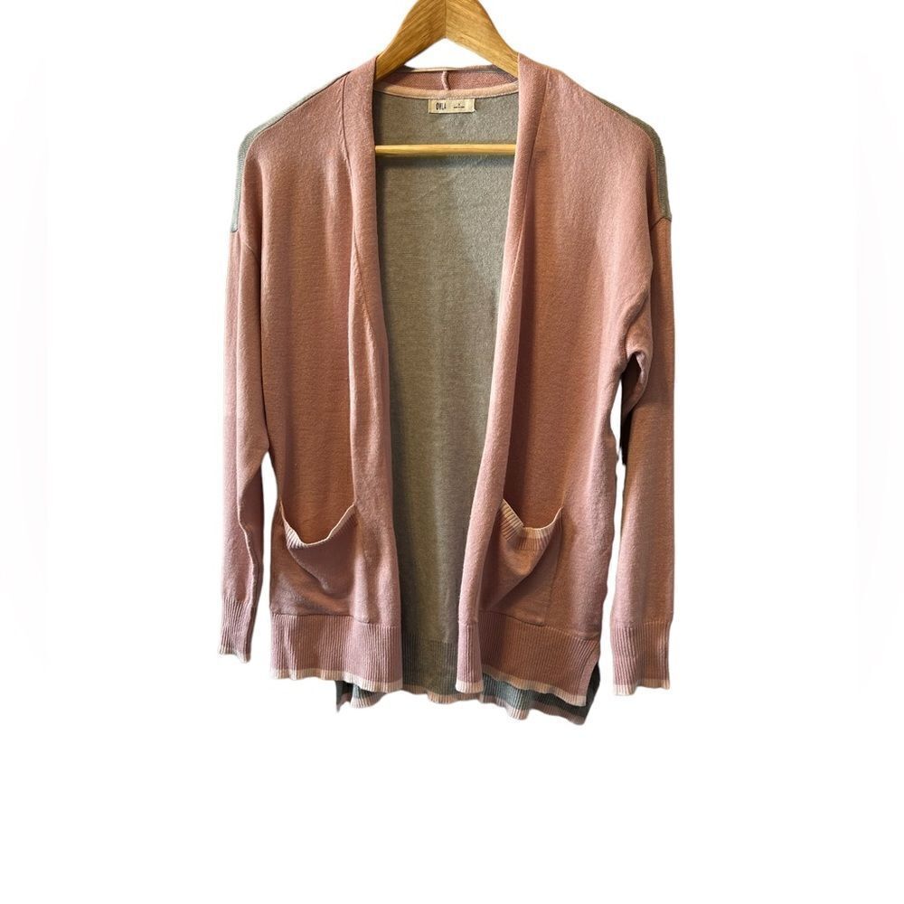 Rose & Grey Colour Blocked Lightweight Open Long Sleeve Cardigan With Pockets S